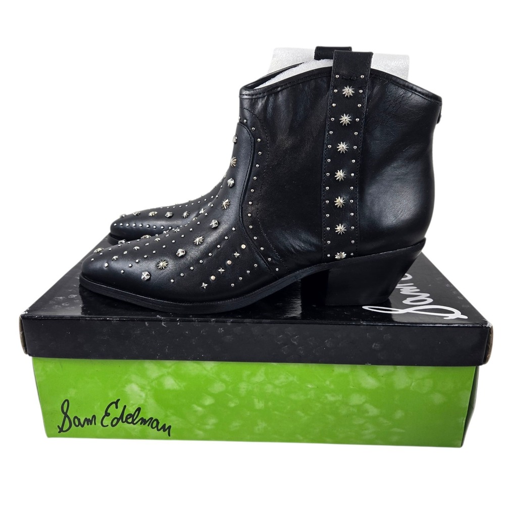 Sam Edelman Brian Studded Western Ankle Boot Bootie Black Leather Women's 7 NIB